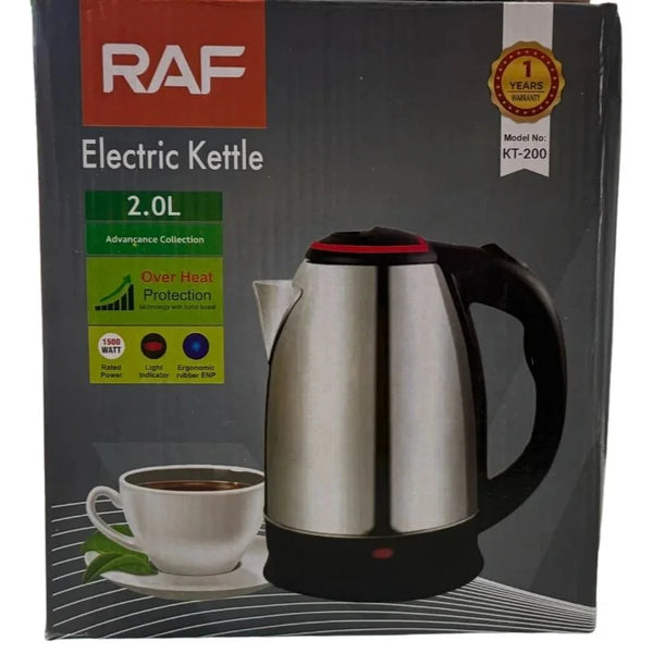 RAF KT-200 Automatic Electric Kettle 2 Liter Stainless Steel Cordless 1500W with Overheat Protection