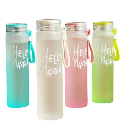 Green Frosted Glass Water Bottle | Leak-Proof Insulated Bottle with Hello Master Decal Logo | 400ml