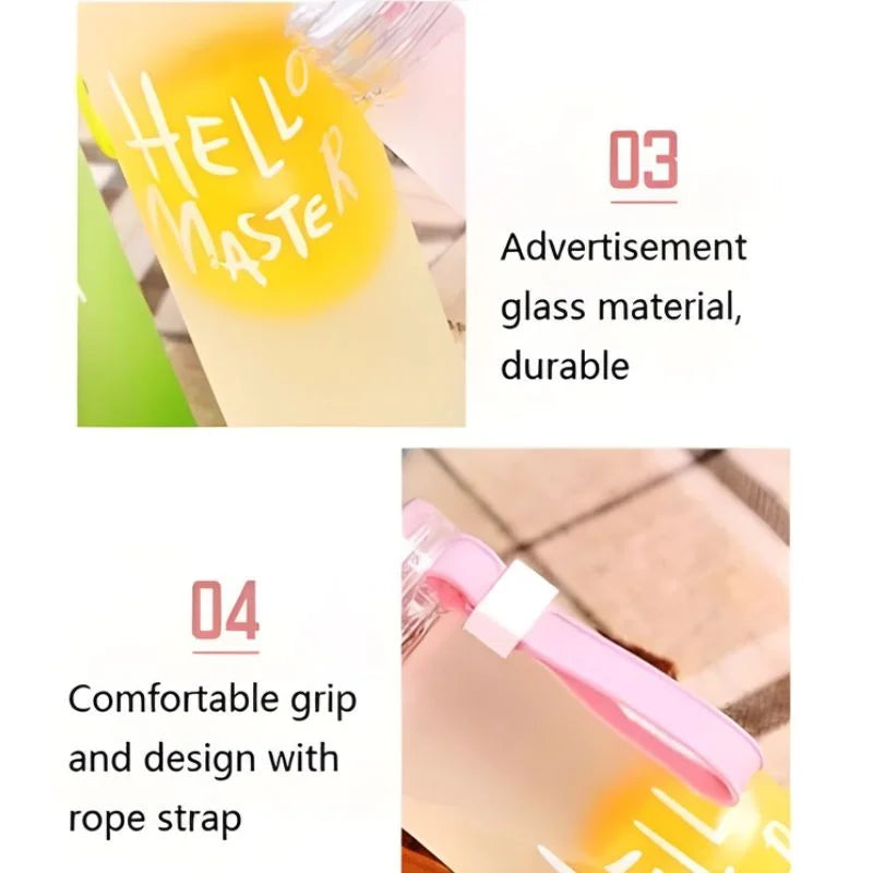 Green Frosted Glass Water Bottle | Leak-Proof Insulated Bottle with Hello Master Decal Logo | 400ml